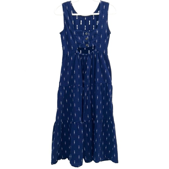 Madewell  Navy Blue Embroidered Sleeveless Midi Dress - Picture 4 of 6